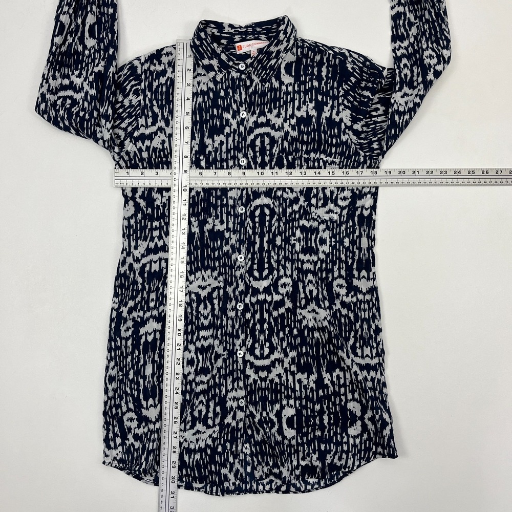 Judy Connally Tunic Shirt Sz S Lightweight Indian Cotton Navy White Abstract - Picture 9 of 12